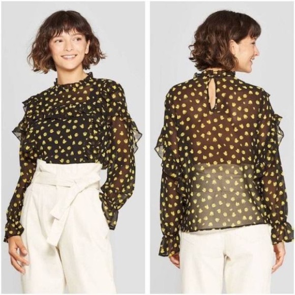 Who what wear long sleeve ruffled sheer blouse. - Picture 2 of 9